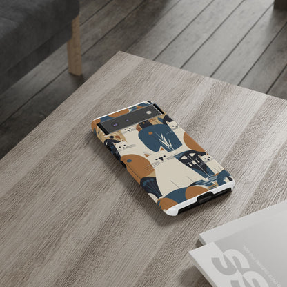 Cat Pattern Phone Case – Retro Abstract Cats Protective iPhone Cover