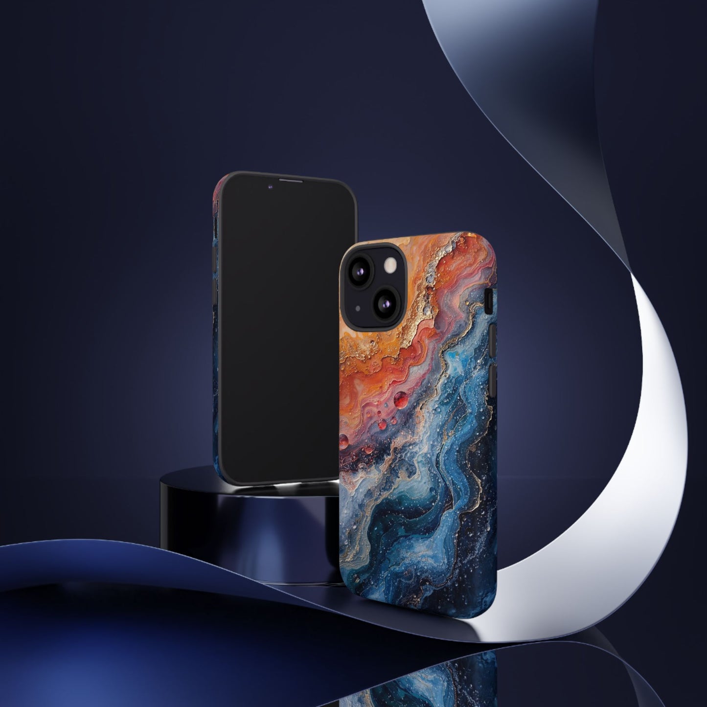 Marbled Galaxy Tough Phone Case — Abstract Blue & Coral Protective Cover