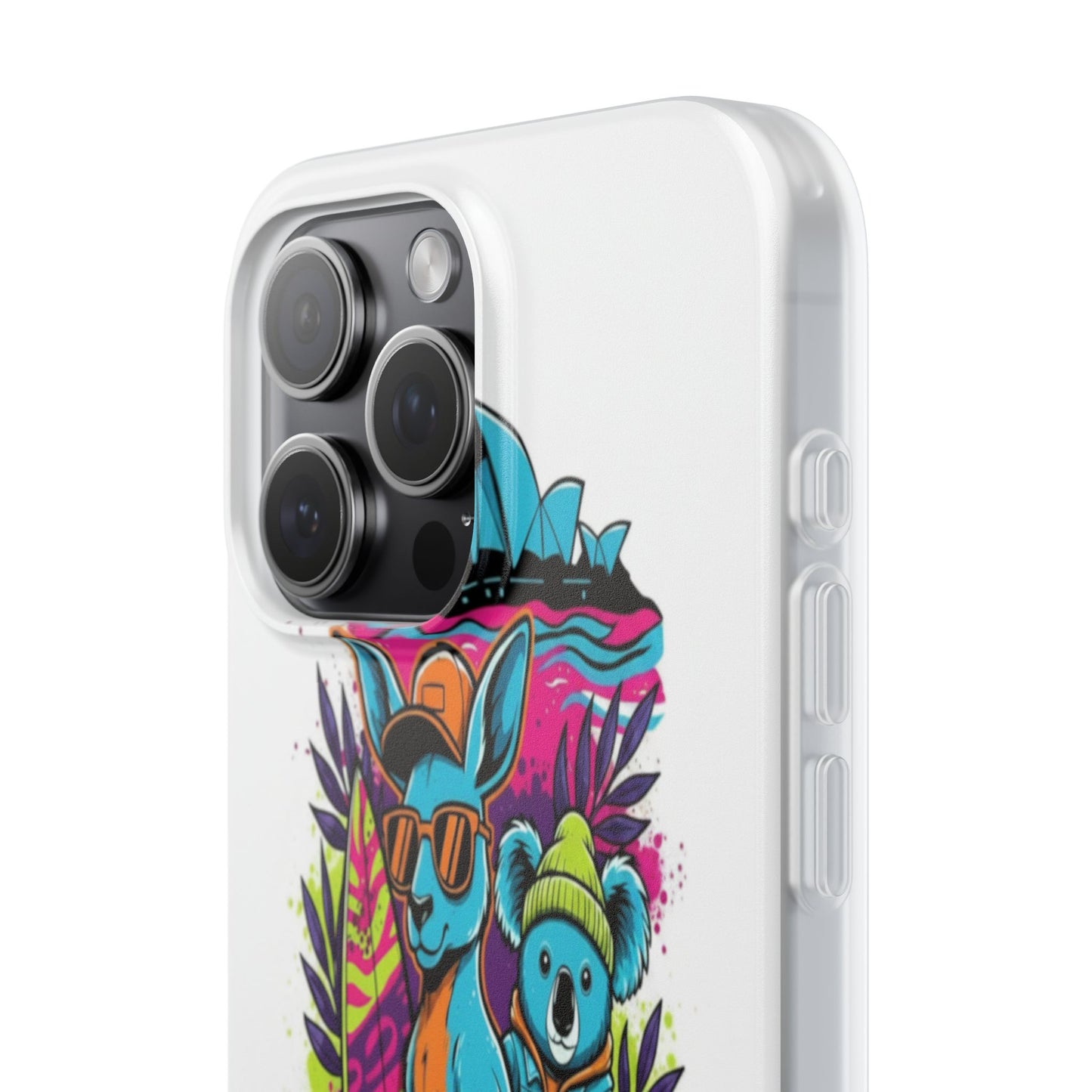 Kangaroo & Koala Surf Phone Case — Neon Aussie Beach Vibes Flexible Case