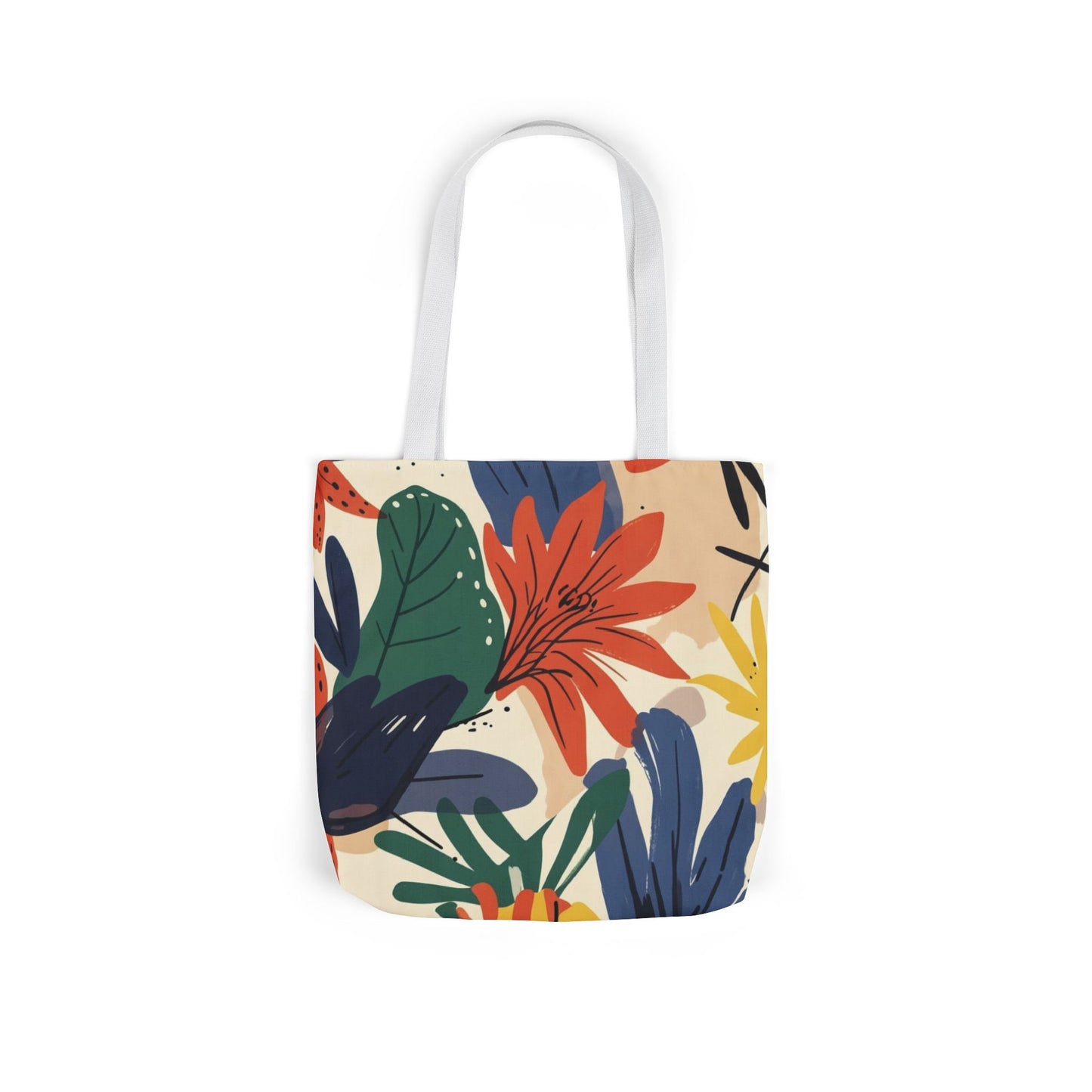 Floral Canvas Tote Bag — Colorful Tropical Leaf Print