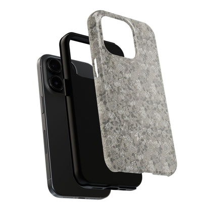 Gray Floral Tough Phone Case — Durable Protective Phone Cover with Vintage Botanical Pattern