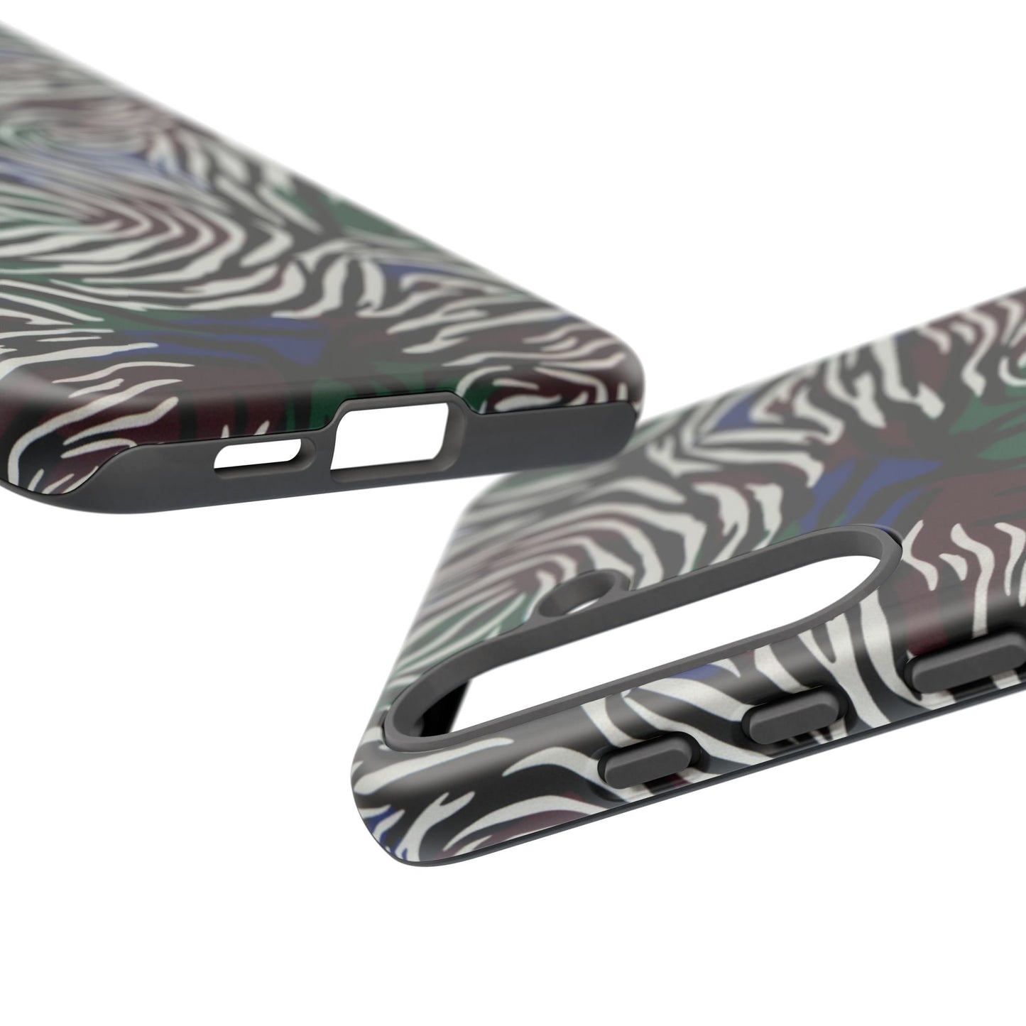 Zebra Camo Tough Phone Case – Green & Blue Animal Print Protective Cover