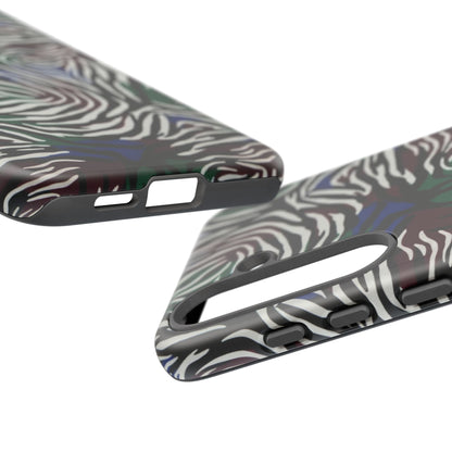 Zebra Camo Tough Phone Case – Green & Blue Animal Print Protective Cover