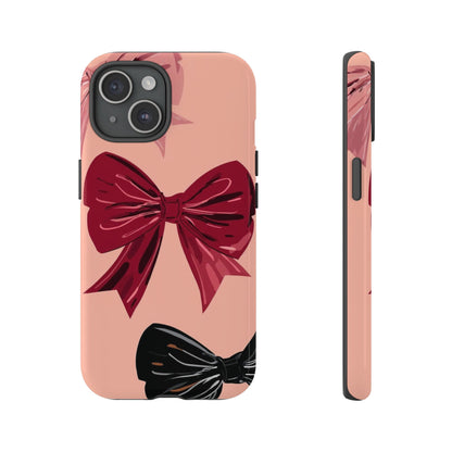 Bow Pattern Tough Phone Case — Pink, Red & Black Decorative Bows