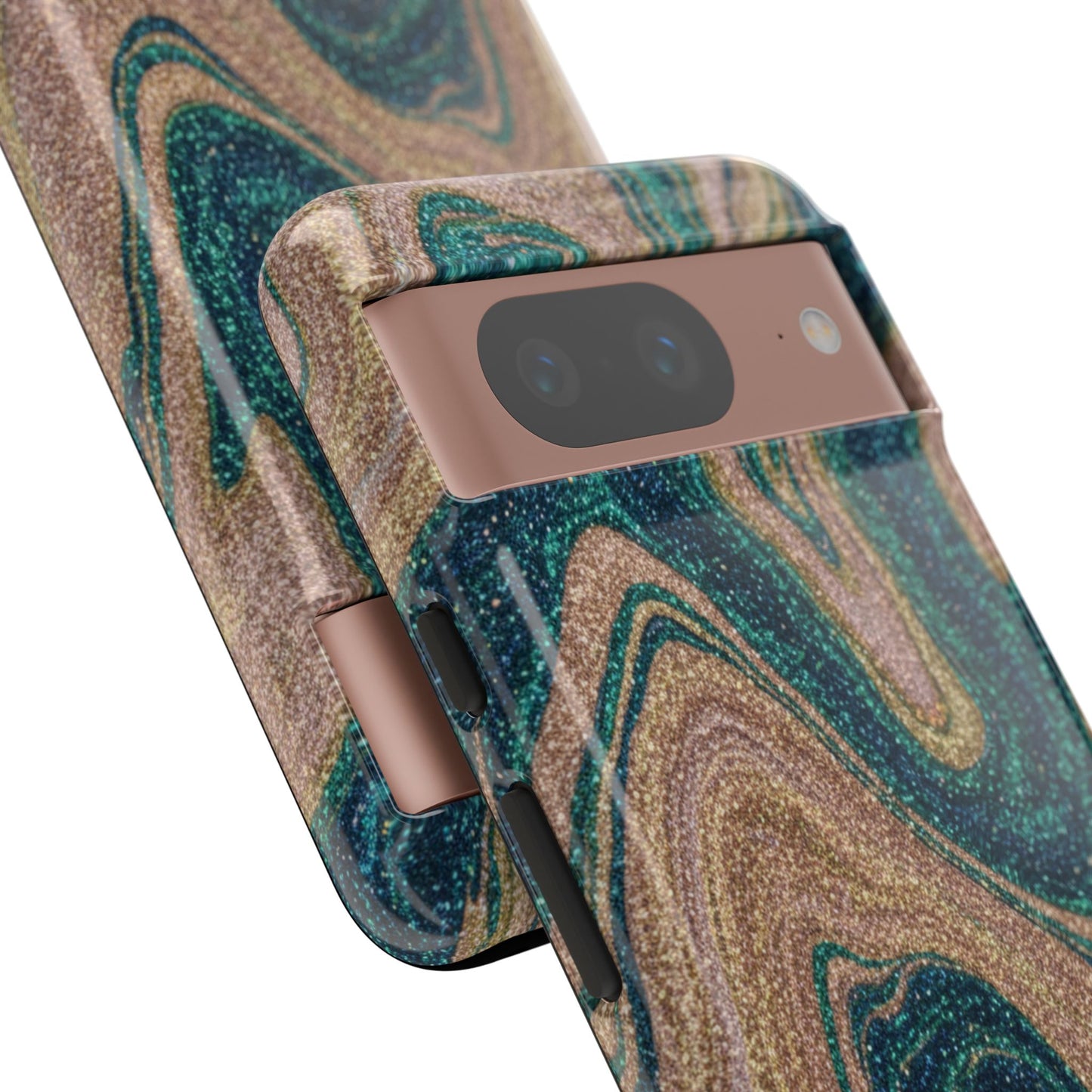 Marbled Teal & Gold Phone Case — Glitter Swirl Tough Case
