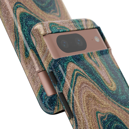Marbled Teal & Gold Phone Case — Glitter Swirl Tough Case