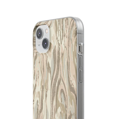 Neutral Marble Swirl Flexi Phone Case — Beige Abstract Protective Cover