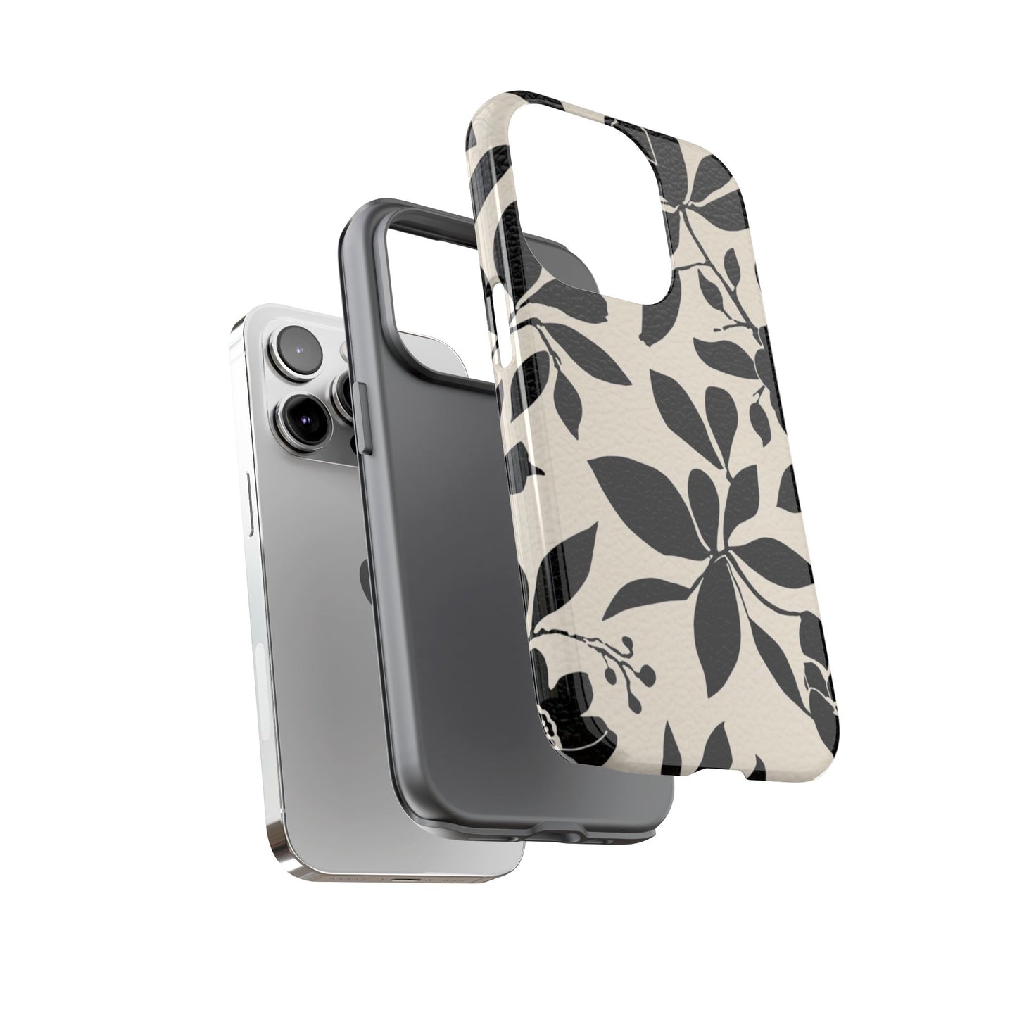 Black Floral Pattern Phone Case — Monochrome Botanical Tough Case
