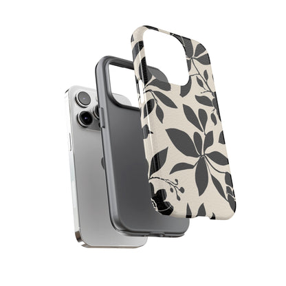Black Floral Pattern Phone Case — Monochrome Botanical Tough Case
