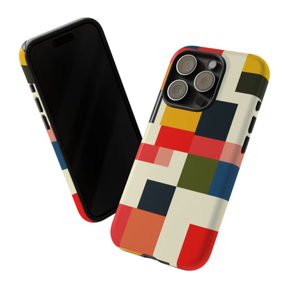 Abstract Color Block Tough Phone Case — Retro Geometric Protective Cover