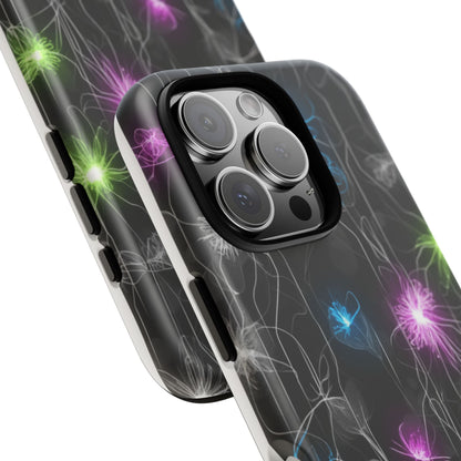 Neon Floral Tough Phone Case — Glow Flower Protective iPhone Cover