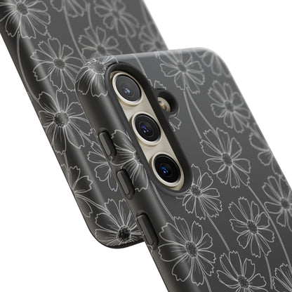 Floral Doodle Tough Phone Case — Black & Gray Daisy Pattern