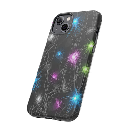 Neon Floral Tough Phone Case — Glow Flower Protective iPhone Cover