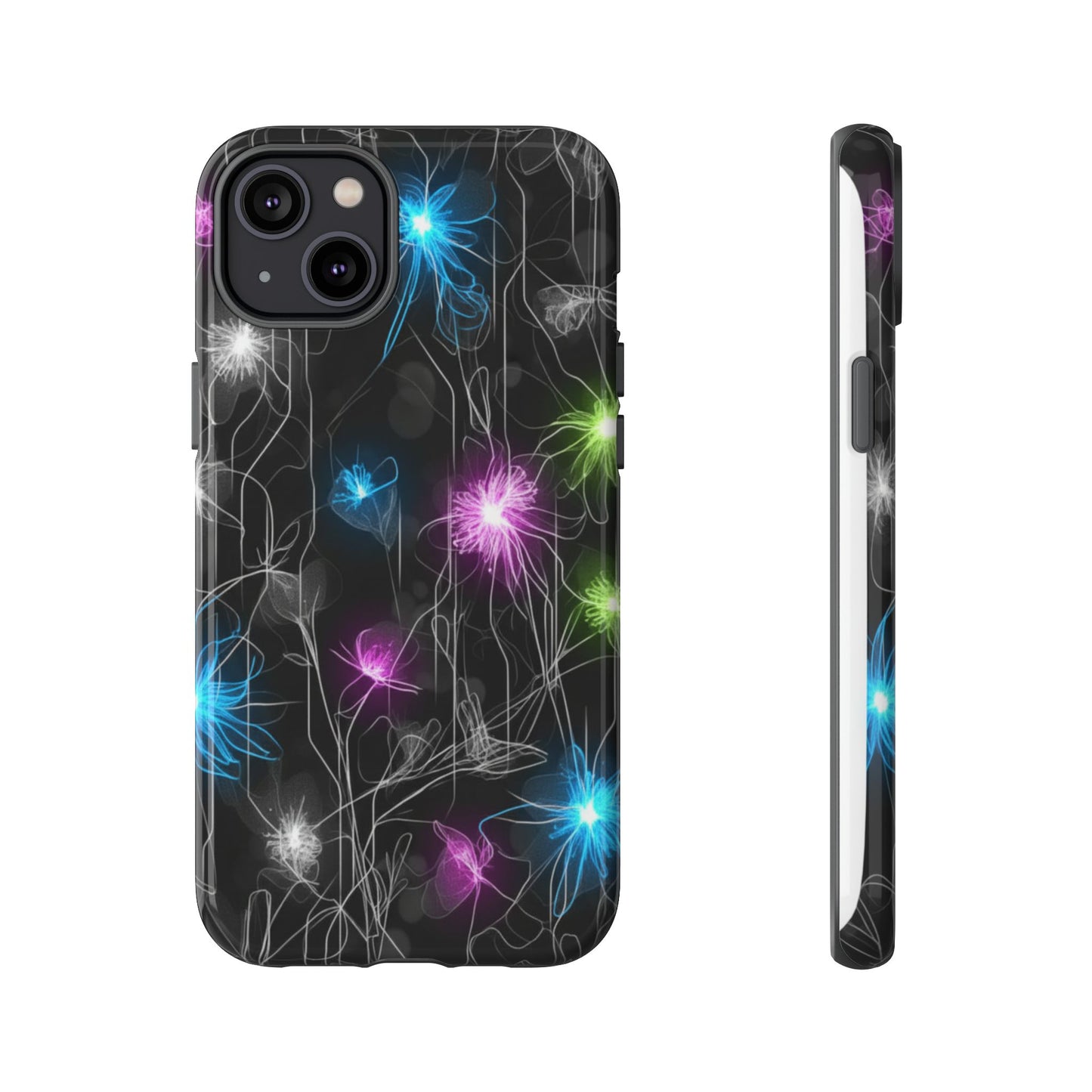 Neon Floral Tough Phone Case — Glow Flower Protective iPhone Cover