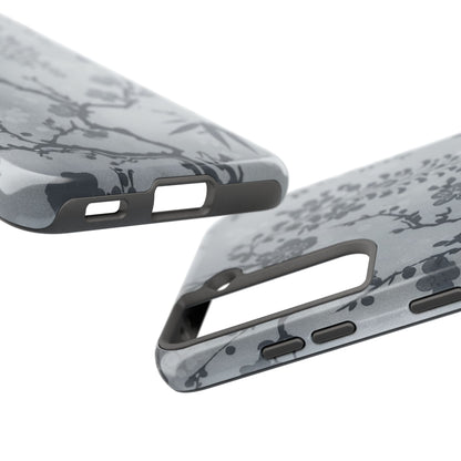 Tough Phone Case — Gray Cherry Blossom Ink Floral Design