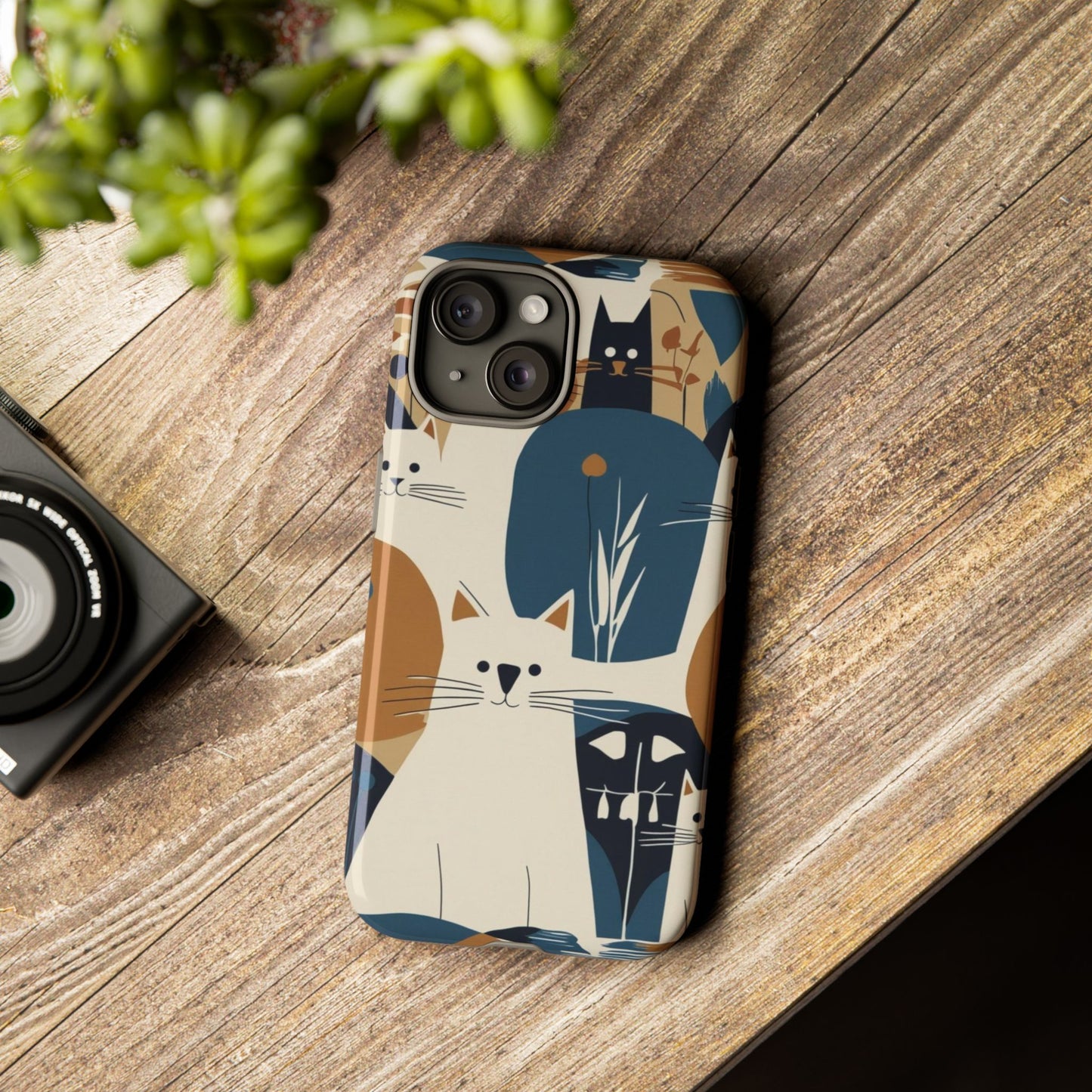 Cat Pattern Phone Case – Retro Abstract Cats Protective iPhone Cover