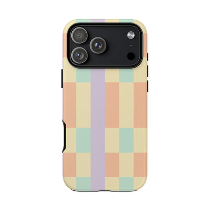 Pastel Checkered Phone Case — Retro Stripe Tough Case