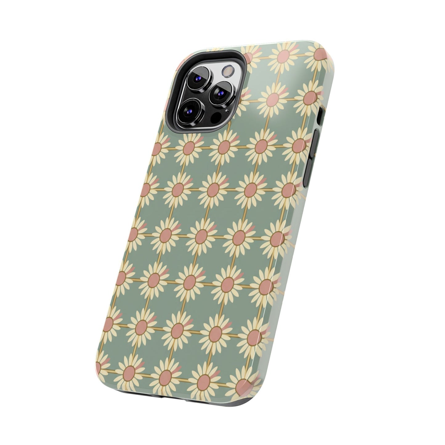 Daisy Pattern Tough Phone Case — Retro Floral Protective Cover