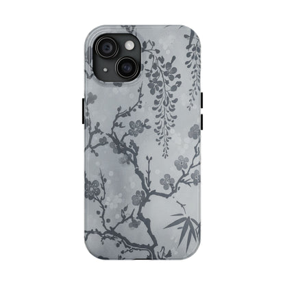 Tough Phone Case — Gray Cherry Blossom Ink Floral Design