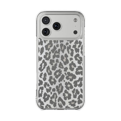 Clear Magnetic Impact Phone Case — Gray Leopard Print