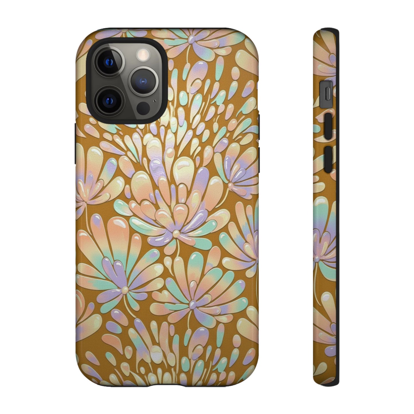 Floral Burst Tough Phone Case – Gold Pastel Botanical Protection