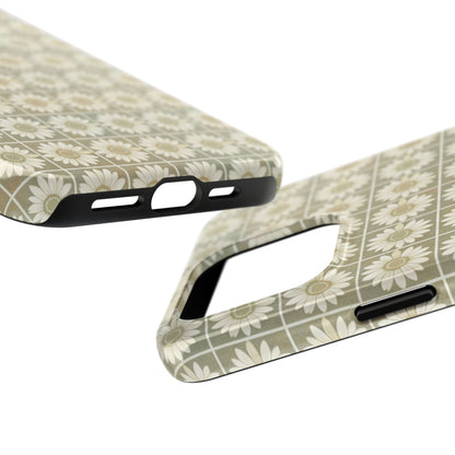Daisy Tile Tough Phone Case — Retro Floral Protective Phone Cover