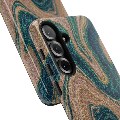 Marbled Teal & Gold Phone Case — Glitter Swirl Tough Case