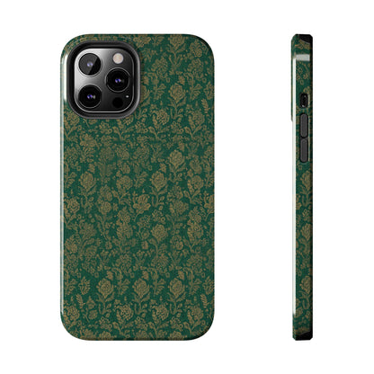 Vintage Floral Tough Phone Case — Green Damask Protective Cover