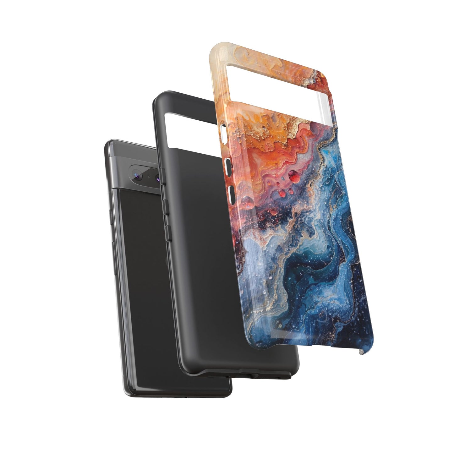 Marbled Galaxy Tough Phone Case — Abstract Blue & Coral Protective Cover