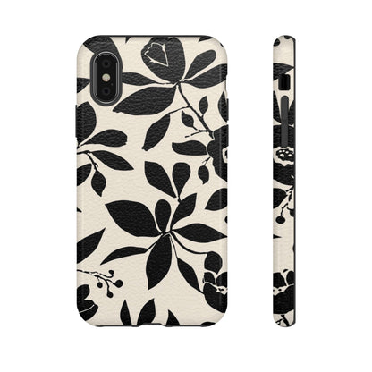 Black Floral Pattern Phone Case — Monochrome Botanical Tough Case