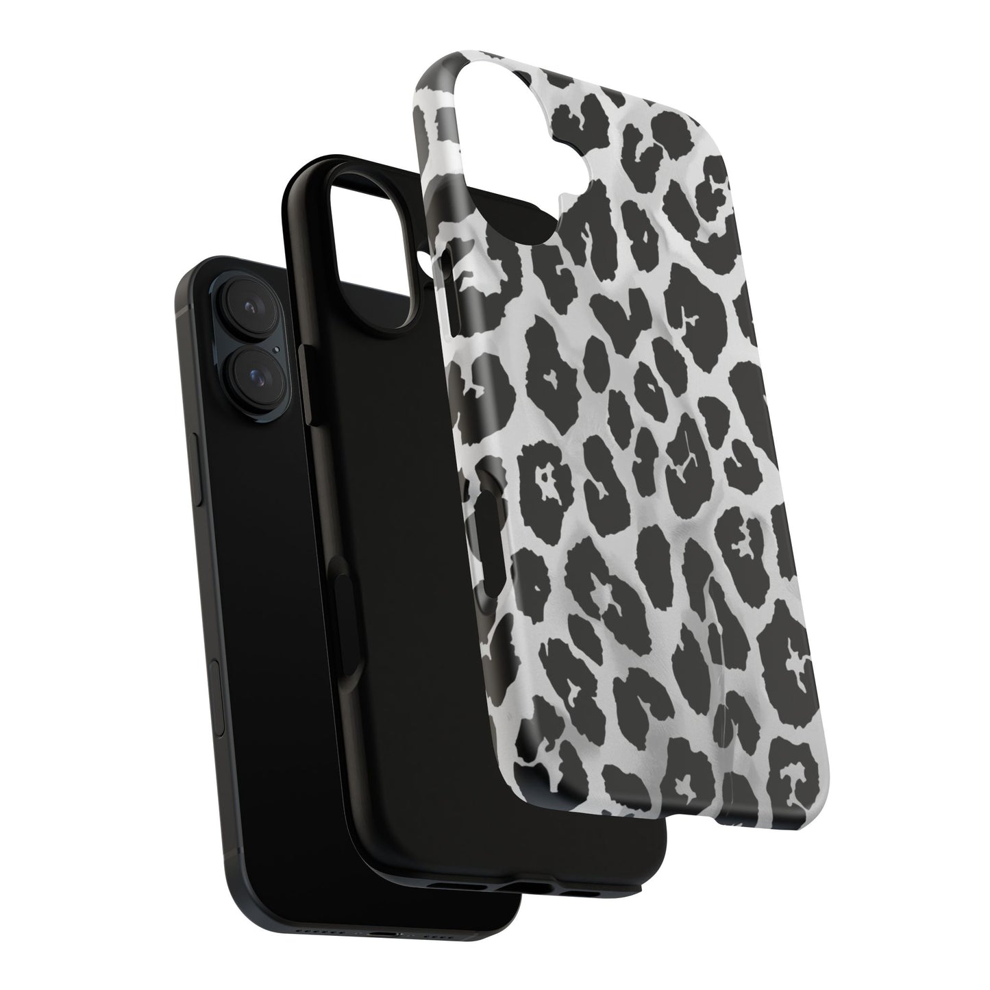 Leopard Print Tough Phone Case – Black & White Animal Pattern Protective Cover