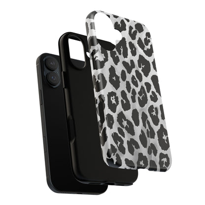 Leopard Print Tough Phone Case – Black & White Animal Pattern Protective Cover