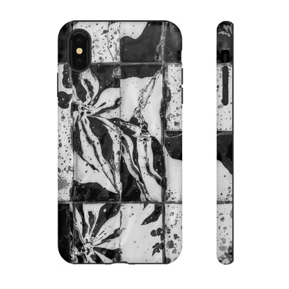 Monochrome Tile Floral Tough Phone Case