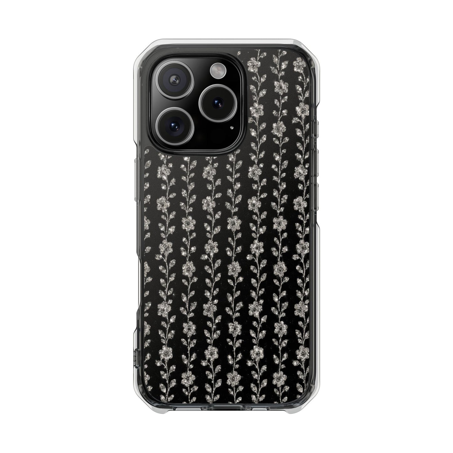 Clear Magnetic Phone Case — Minimal Black Floral Vine Pattern