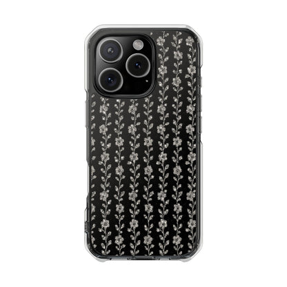 Clear Magnetic Phone Case — Minimal Black Floral Vine Pattern