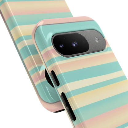 Pastel Striped Tough Phone Case — Mint, Peach & Cream Protective Cover