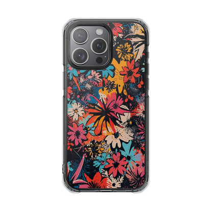 Floral Burst Clear Magnetic Phone Case — Impact-Resistant iPhone Cover