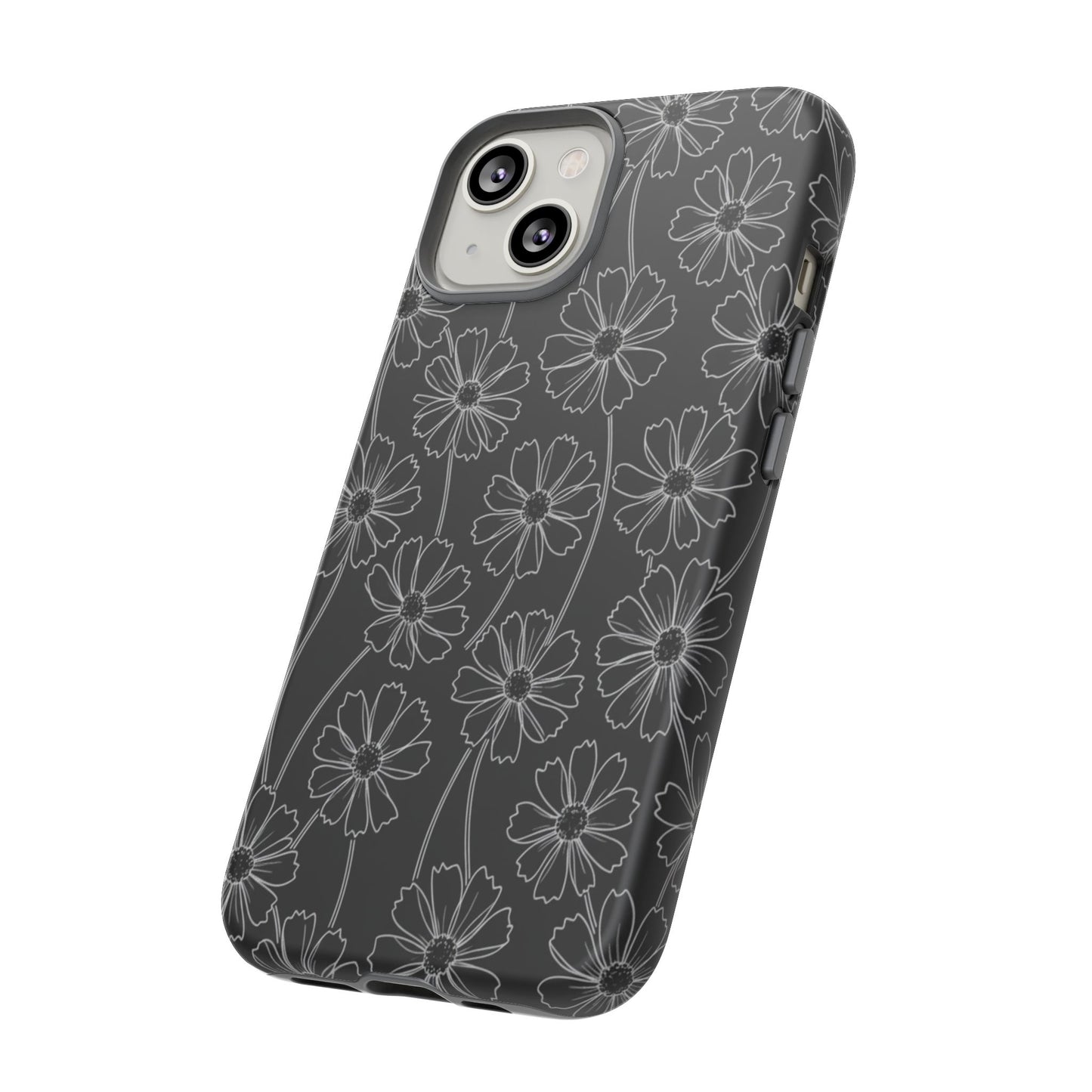 Floral Doodle Tough Phone Case — Black & Gray Daisy Pattern