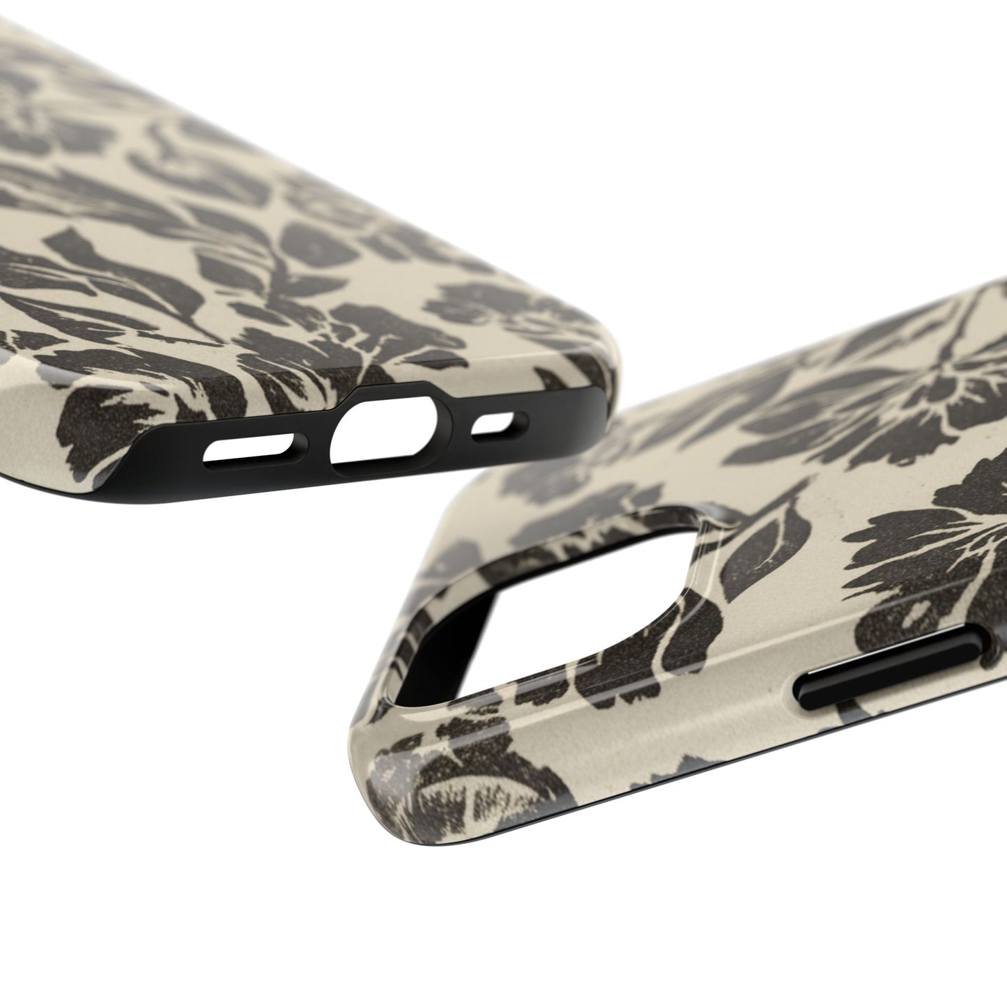 Floral Noir Tough Phone Case — Black Vintage Flower Protective Cover