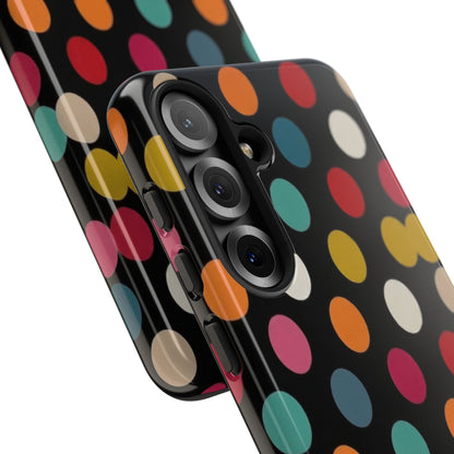 Polka Dot Tough Phone Case – Colorful Retro Dots on Black
