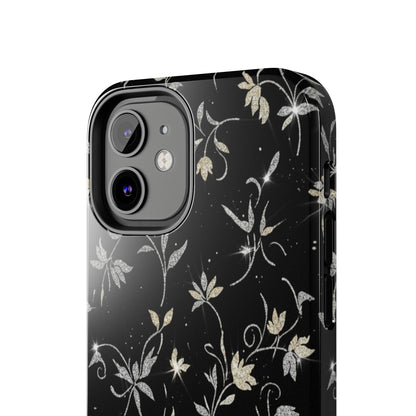 Floral Noir Tough Phone Case — Vintage Black Botanical Protective Cover