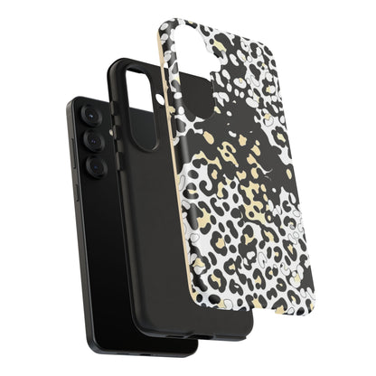 Leopard Splash Tough Phone Case — Black & Cream Animal Print Protective Cover