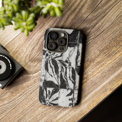Monochrome Tile Floral Tough Phone Case