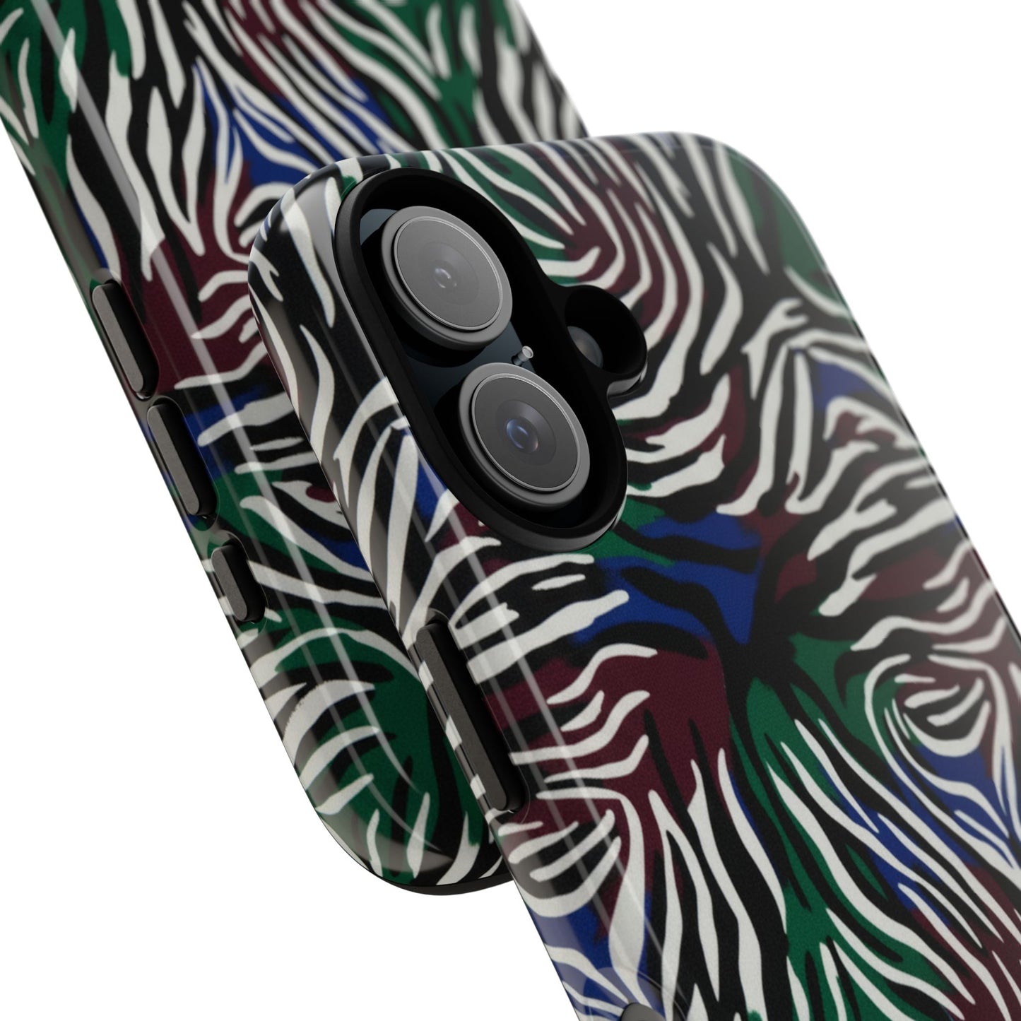 Zebra Camo Tough Phone Case – Green & Blue Animal Print Protective Cover
