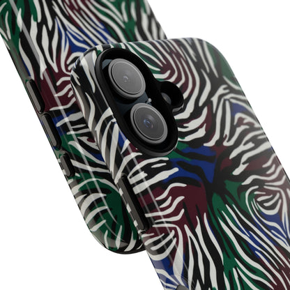 Zebra Camo Tough Phone Case – Green & Blue Animal Print Protective Cover