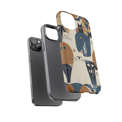 Cat Pattern Phone Case – Retro Abstract Cats Protective iPhone Cover