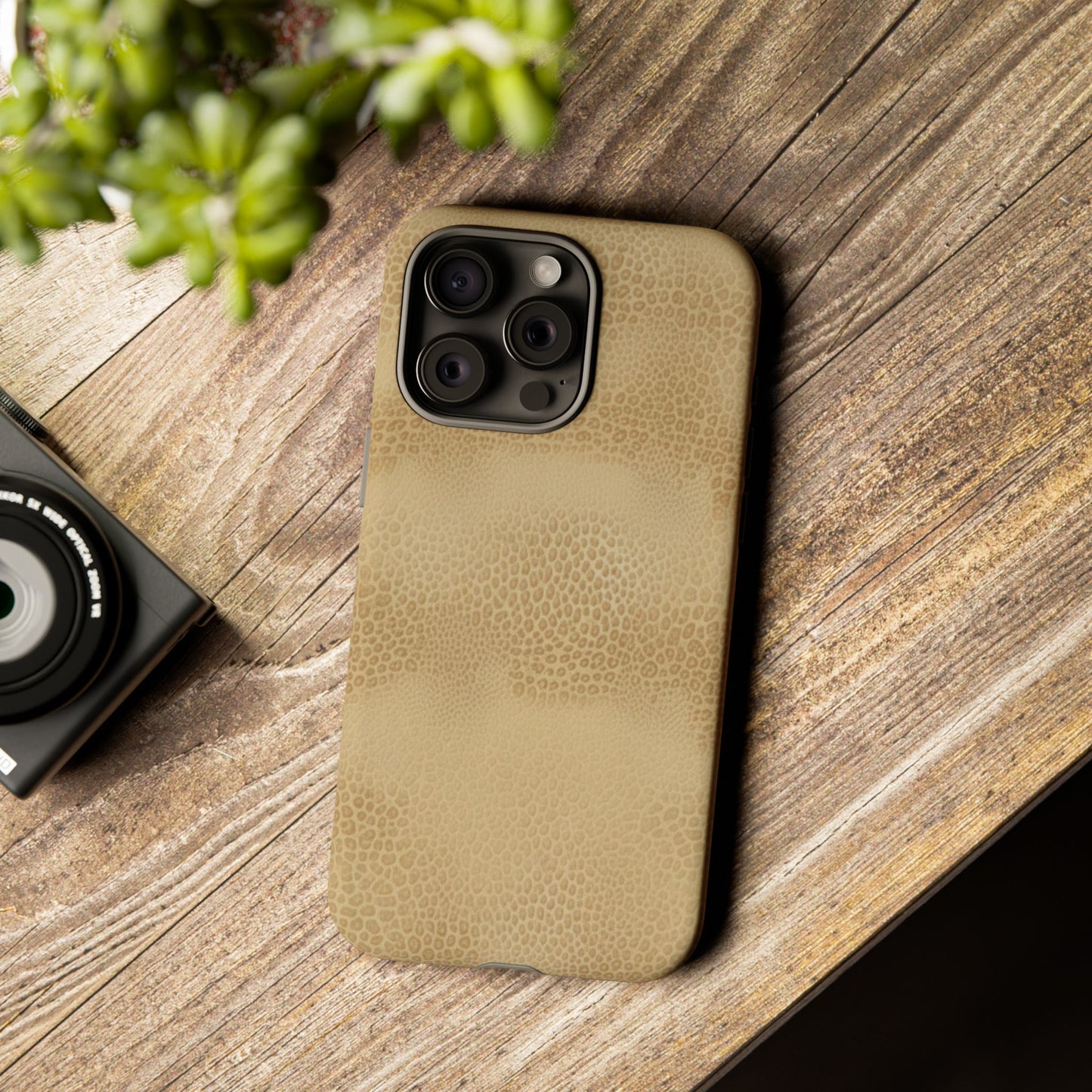 Tan Distressed Leather Texture Phone Case — Rugged Protective iPhone Cover