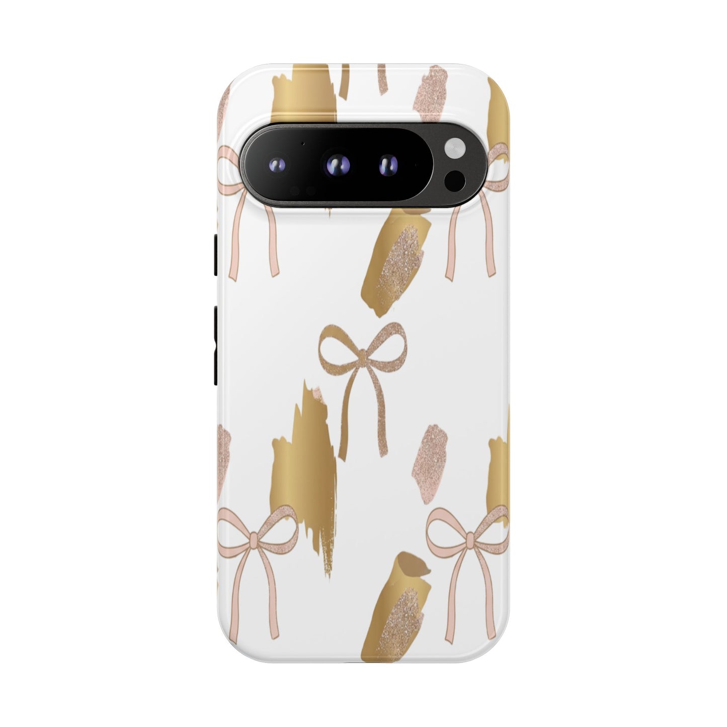 Phone Case — Gold Brushstroke & Blush Bow Pattern