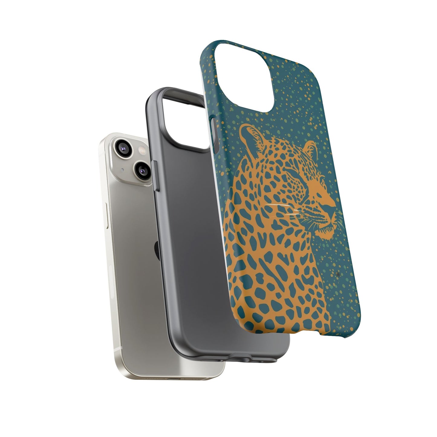 Leopard Spotlight Phone Case — Teal Gold Animal Print Protective Cover