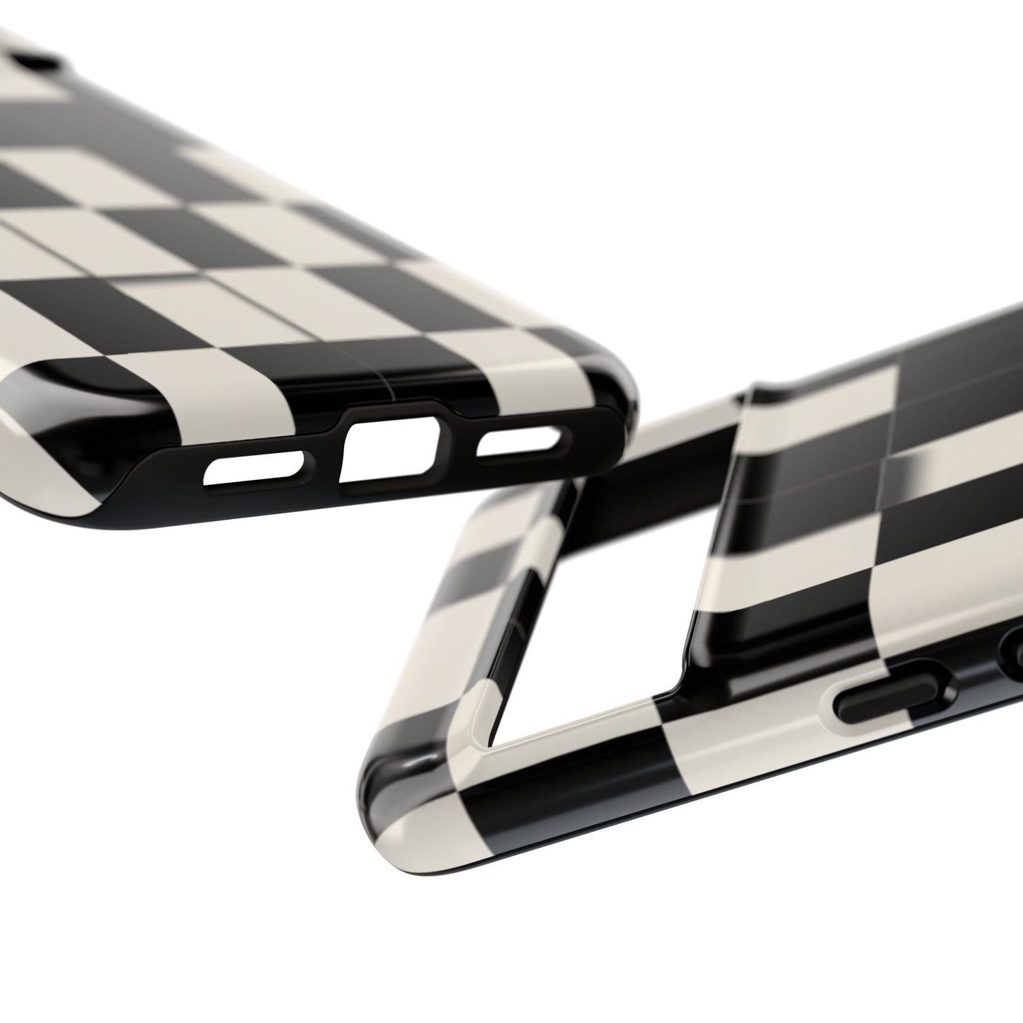 Checkerboard Tough Phone Case — Classic Black & Cream Grid Protective Cover